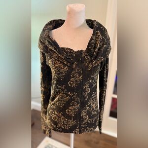 Effie's Heart Brown Floral Zip Front Jacket Rockabilly Pin-up Feminine Style S